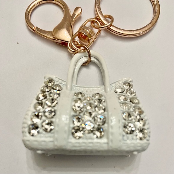 2-Way, White Enamel-Clear Rhinestone Handbag Charm- Key Chain - Picture 2 of 8